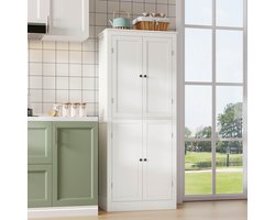 OKWISH Opbergkast Hoge Kast Met Deuren En Lade Voor Keuken Eetkamer En Woonkamer MDF Wit 75×40×182 Cm Met Kruidenrek