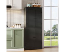 OKWISH Opbergkast Keukenkast - Met Regaldeuren En Verborgen Lade - Voor Keuken Eetkamer Woonkamer - 75×40×182 cm - MDF - Zwart