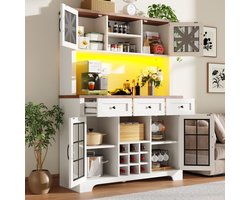 OKWISH Opbergkast - Slimme Ledverlichting Met App - Wijnrek En Grote Lade - Voor Keuken En Woonkamer - MDF Glas Wit - 120×40×180 Cm