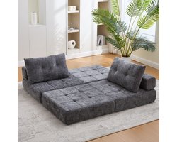 OKWISH Opvouwbaar Slaapbank – 1-Zits Bodensofa Met Hoofd- En Lendenkussens – Hoogdicht Schuim, Ruimtebesparend – Chenille – Grijs