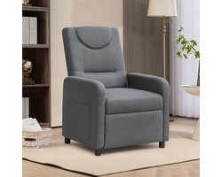 OKWISH Relaxfauteuil 57 x 63 x 96 Cm - Verstelbare Rugleuning En Uitklapbare Voetensteun - Voor Woonkamer Of Leeshoek - Linnen - Donkergrijs