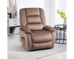 OKWISH Relaxfauteuil 90 x 93 x 110 cm - Elektrische Sta-op Hulp, Massage en Warmte - Voor Woonkamer en Herstel - Stof en Metaal - Bruin