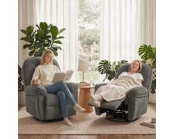 OKWISH Relaxfauteuil 95 X 94 X 104 Cm - Handmatig Verstelbaar Met 145 Graden Ligstand, 360 Graden Draaibaar En Wipfunctie - Chenille - Lichtgrijs