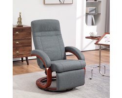 OKWISH Relaxfauteuil met 135° Verstelbare Rugleuning en Voetsteun – Draaibare Televisiefauteuil voor Woonkamer – Hout – Grijs