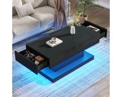 OKWISH Salontafel – I-Design – 2 Laden – Met LED-lichtstrip Bedienbaar via App – Minimalistische Stijl Met Opbergruimte – Spaanplaat Zwart – 100x50x45 cm
