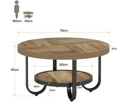 OKWISH Salontafel – Rond Design Met 2 Niveaus – Voor Woonkamer En Hal – Industriële Stijl – MDF En Metaal – Zwart Bruin