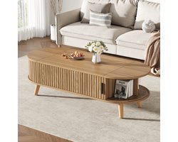 OKWISH Salontafel - Verstelbaar Hefblad Met Verborgen Opbergruimte - Woonkamer En Werken - MDF Natuurlijk Houtkleur - 120×50×39,5 Cm