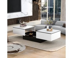OKWISH Salontafels 102x60x40 cm - Salon Tafel Met Lade En Extra Opbergruimte - Ideaal Voor Woonkamer - Spaanplaat - Hoogglans Wit