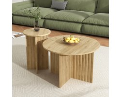 OKWISH Salontafels - Koffietafel Woonkamer Tafel 2-Delig Met Houtlook - 76x76x50 & 40x40x56,5 cm - Spaanplaat - Naturel