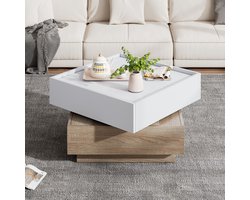 OKWISH Salontafels - Salontafel Met Lade En Draaibare Bovenkant - 2 Etages Opbergruimte - 60x60x38 cm - Spaanplaat - Onbehandeld