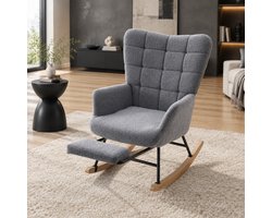 OKWISH Schommelstoel - Fauteuil - Voedingsstoel -Relaxstoel - Hoge Rugleuning en Voetensteun – Voor Lezen en Rusten - Grijs