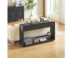 OKWISH Sidetable Moderne Console Tafel 150 Cm 2 Lades Open Vak Zwart Met Geribbelde Fronten Voor Hal En Woonkamer