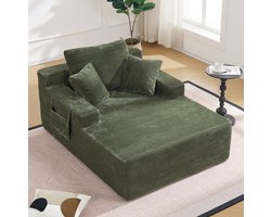 OKWISH Slaapbank - 1-Zits Ligbank Met Zijvakken En Kussens - Compact Comfort Voor Woonkamer Of Slaapkamer - Corduroy - Groen
