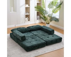 OKWISH Slaapbank - 1-Zits Opvouwbare Slaapbank Met Rugleuning - Inclusief Hoofd- en Lendenkussens, Hoogdicht Schuim - Stof - Smaragdgroen