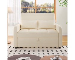 OKWISH Slaapbank 127 X 180 Cm - Inklapbaar Met Verstelbare Rugleuning In 3 Standen - Voor Studio Of Logeerkamer - Linnen Katoen - Beige