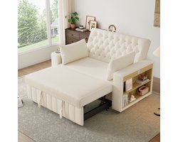 OKWISH Slaapbank - 140x137x84 cm - Vouwbare Slaapbank Met USB-Lader En Drankhouder - Comfortabel Voor Woonkamer En Slaapkamer - IJzer - Beige