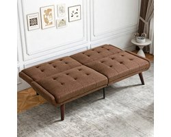 OKWISH Slaapbank 146 Cm - 3 In 1 Bank, Lounger En Gästebed - 5 Standen Verstelbare Rugleuning - Linnen - Bruin