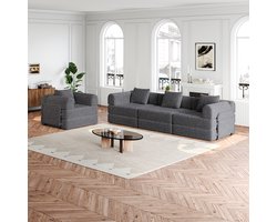 OKWISH Slaapbank 2 In 1 - Zit En Ligfunctie Met Armleuning Opbergvak - Stabiel Met Drie Stalen Frames - Voor Woonkamer Of Logeerkamer - Chenille - Grijs