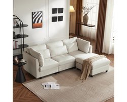OKWISH Slaapbank 3-Zits - Multifunctionele Loungesofa - Inclusief Arm- en Rugkussens - Linnen - Beige