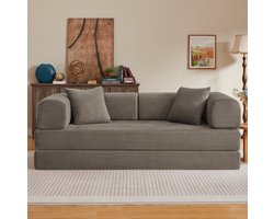 OKWISH Slaapbank 3-Zits - Uitklapbaar Tot Slaapbed Met 2 Kussens - Comfortabel Voor Woonkamer En Slaapkamer - Corduroy - Taupe