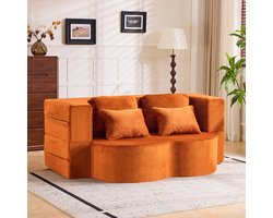 OKWISH Slaapbank - Opvouwbaar Vloersofa met 4 Kussens - Als Bed en Zitbank - Pluche - Oranje