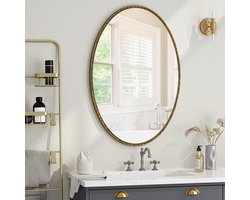 OKWISH Spiegel – Retro Ovaal – IJzer Frame Antiek – Glas;MDF – Goud – Badkamer Slaapkamer – Verticaal/Horizontaal Met Muurbevestiging