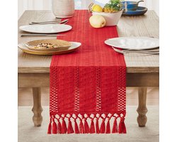 OKWISH Tafelkleed - Tafelloper Met Delicate Bloemenpatronen - Handgeweven Bohemian Tafelloper Voor Dressoirs En Salontafels - Katoen - Rood