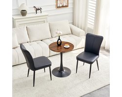 OKWISH Tafelset 60 Cm - Ronde Eettafel Met 2 Stoelen - Voor Woonkamer Of Eethoek - MDF, Metaal En PU-Leer - Zwart
