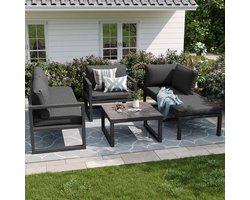 OKWISH Tuin Loungeset 4-Delig 122x60x78 Cm - Verzinkt Metalen Frame, Verstelbare Poten - Voor Tuin Balkon Terras - Polyester - Grijs