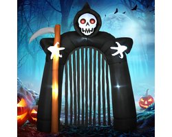 OKWISH Tuinboog Opblaasbaar – 230 x 65 x 285 cm – Polyester – Zwart – Halloween Magere Hein met LED Verlichting Voor Buiten – Zelfopblazend