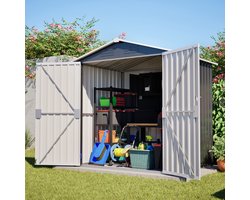 OKWISH Tuinhuis – Afsluitbaar En Weerbestendig – 185,4 x 142,3 x 185 cm – Metaal – Grijs – Voor Tuingereedschap