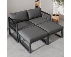 OKWISH Tuinlounge Set 4 Delig 66 x 60 x 64 cm - Verstelbaar Met 4 Opstellingen - Met Hockers Als Tafel - Stof Metaal - Grijs