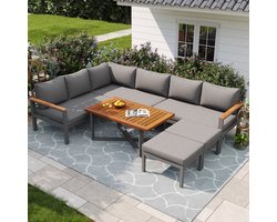 OKWISH Tuinloungeset 7 8 Personen 6 Delig - Verstelbare Voeten - Voor Tuin Balkon Terras - Metaal Polyester - Donkergrijs