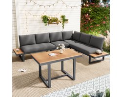 OKWISH Tuinmeubelset 105 X 70 Cm - Verstelbare Rugleuning Tot 55 Graden - Flexibel Hoekopstelling - Staal En Kunststofhout - Zwart Grijs