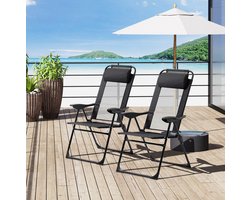 OKWISH Tuinstoel - Set Van 2 Inklapbare Tuinstoelen Met 5-Standen Rugleuning - Met Armleuningen Voor Tuin Of Balkon - Staal - Zwart