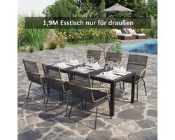 OKWISH Tuintafel 190 X 84,5 X 72 Cm - Weerbestendig En Roestvrij - Voor Tuin En Terras - Aluminium Frame - Zwart