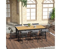 OKWISH Tuintafel - Eettafel Voor 8 Personen - 190 x 90 x 74 cm - Houtlook Tafelblad - Aluminium Frame - Voor Tuin En Terras - Naturel Zwart