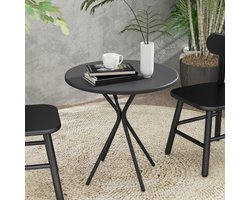OKWISH Tuintafel Rond - Weerbestendig En Stabiel - Voor Balkon Terras En Tuin - Staal Zwart - 60 Cm Diameter 70 Cm Hoog