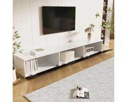 OKWISH TV-kasten 180x35x30 cm - TV meubel Met LED - Hoogglans Oppervlak - Praktische Opbergruimte - Rechthoekig - TV Meubels - MDF - Wit