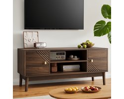 OKWISH Tv Meubel 110 Cm - Mid Century Modern - Met Opbergvak En Openslaande Deuren - Voor 40 Tot 49 Inch - Televisie Van MDF- Walnoot