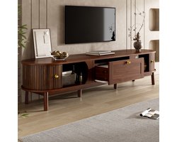 OKWISH Tv-Meubel - 170×39,5×38 Cm - 2 Schuifdeuren En 2 Lades - Opbergruimte Voor Woonkamer - MDF Walnoot