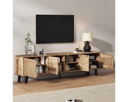 OKWISH Tv Meubel - 180x40x55 Cm - Voor Televisie Tot 70 Inch - 8 Vakken En 4 Deuren - Spaanplaat Naturel Houtkleur