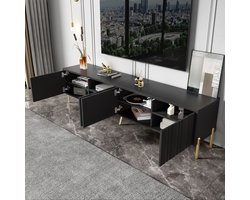 OKWISH Tv Meubel - 190x38x48 Cm - 4 Deuren 8 Vakken - Veel Opbergruimte Voor Woonkamer - Mdf En Spaanplaat Zwart