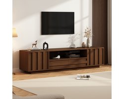 OKWISH Tv-Meubel - 2 Deuren, 2 Lades en Open Vak - Voor Tv's tot 75 Inch en Woonkamer - MDF en Spaanplaat, Walnootkleur - 180 x 40 x 45 cm