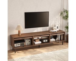 OKWISH TV Meubel - 3 Openschuivende Deuren - Met Verticale Ribbelstructuur - Opbergruimte Voor Woonkamer - Walnoot - 180x40x55 Cm