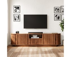 OKWISH TV Meubel - 3D-Wellenstructuur - Schuifdeuren, Lade En Open Vak - Voor Woonkamer - Walnoot - 180 X 40 X 50 Cm