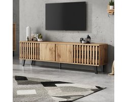 OKWISH Tv Meubel - 8 Vakken En 4 Deuren - Voor Televisie Tot 70 Inch - 180x40x55 Cm - Spaanplaat - Naturel+Houtkleur
