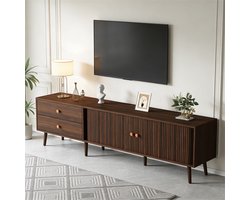 OKWISH Tv-Meubel - Geschikt Voor Tv Tot 80 Inch - 180 x 40 x 46,5 cm - 2 Laden En 2 Roldeuren - MDF Walnoot