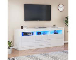 OKWISH TV meubel - Hangend TV Meubel met LED en hoogglans front - Voor televisie en moderne inrichting - 160x35x60 cm - Hout - Wit