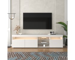 OKWISH TV meubel - LED-TV-Kast Met Lichtpaneel - Modern & Functioneel - Rechthoekig - Woonkamer Gebruik - 180 L x 35 B x 45 H cm - MDF - Wit